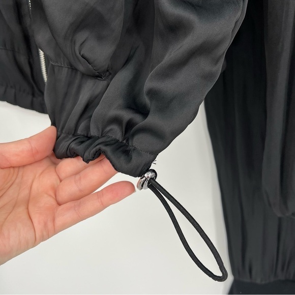 Lola & Sophie Black Satin Track Set Cargo Joggers Crop Drawstring Jacket Size L - Picture 3 of 12